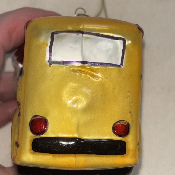 School Bus Christmas Tree Glass Ornament with Santa Claus Driver - Picture 5 of 12